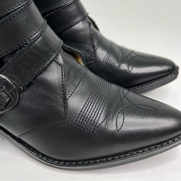 TOGA Pulla Black Leather Western Metal Buckle Ankle Boots Festival Booties - Picture 8 of 16